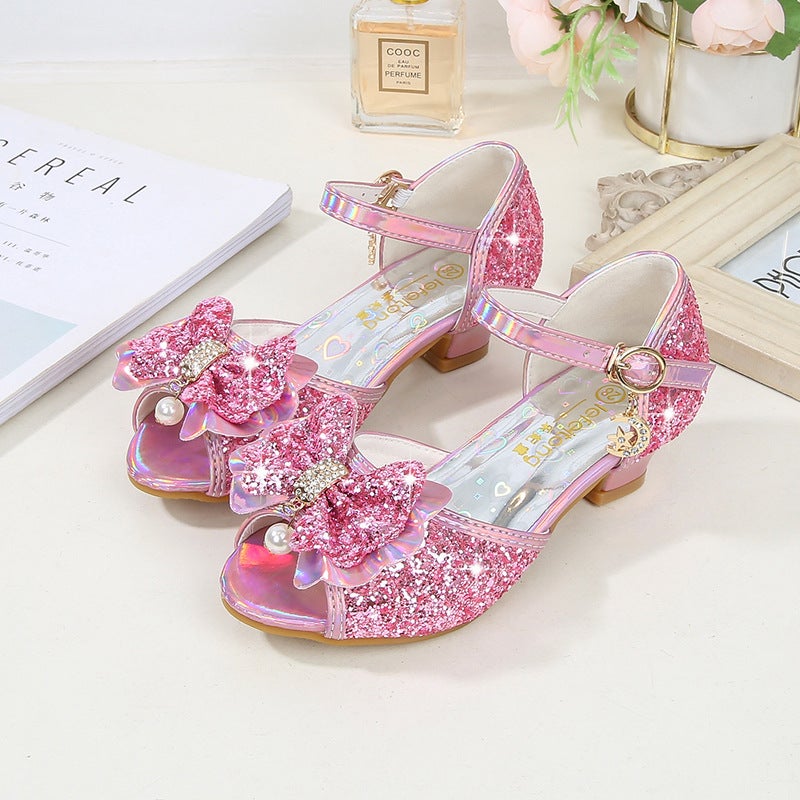 Girls Princess Shoes New Summer Baby Girl Sandals Children'S Non-Slip High Heels Medium And Large Children'S Fashion Bow Shoes - Image 2