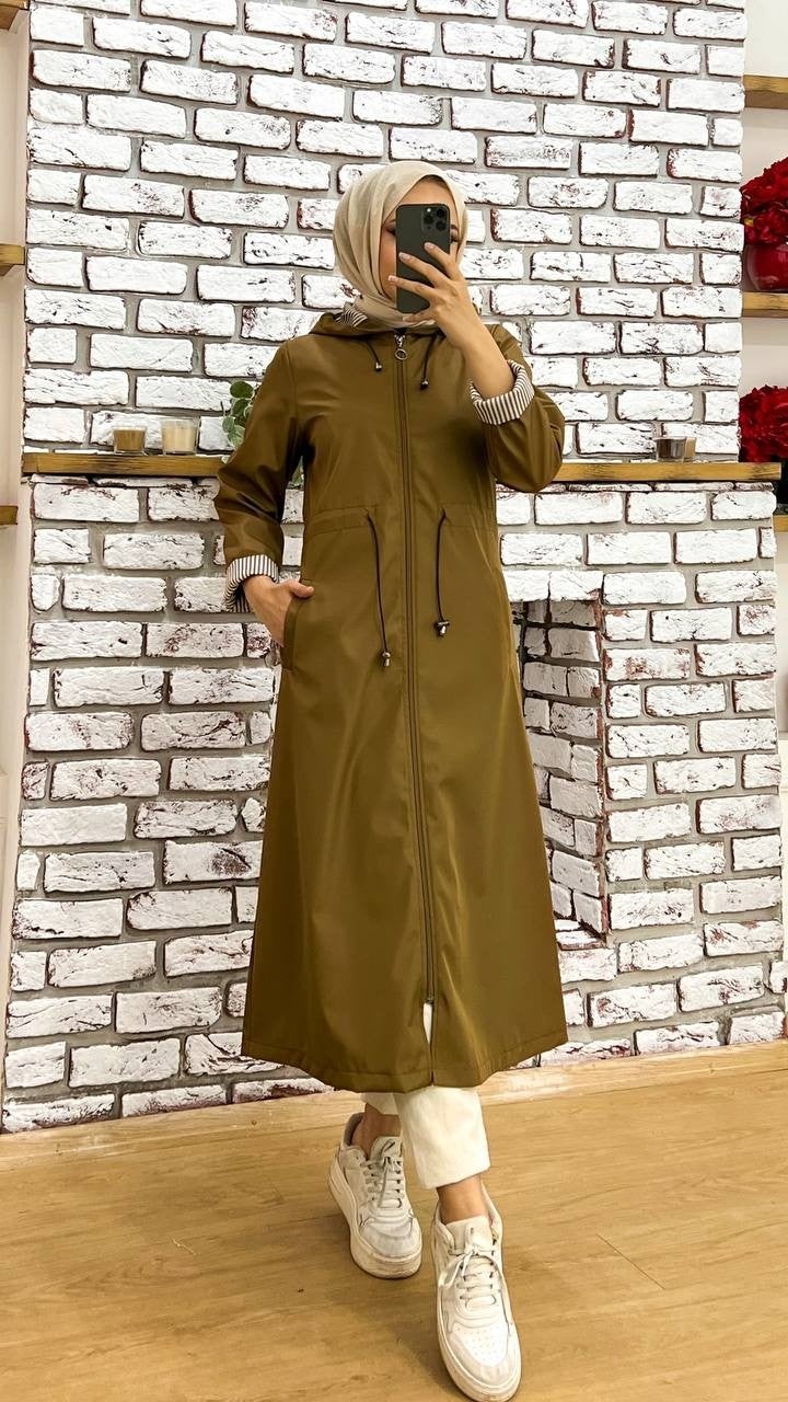 Marjinal City Marginal City Tan Striped and Self-Lined Waterproof Women's Trench Coat - Image 4