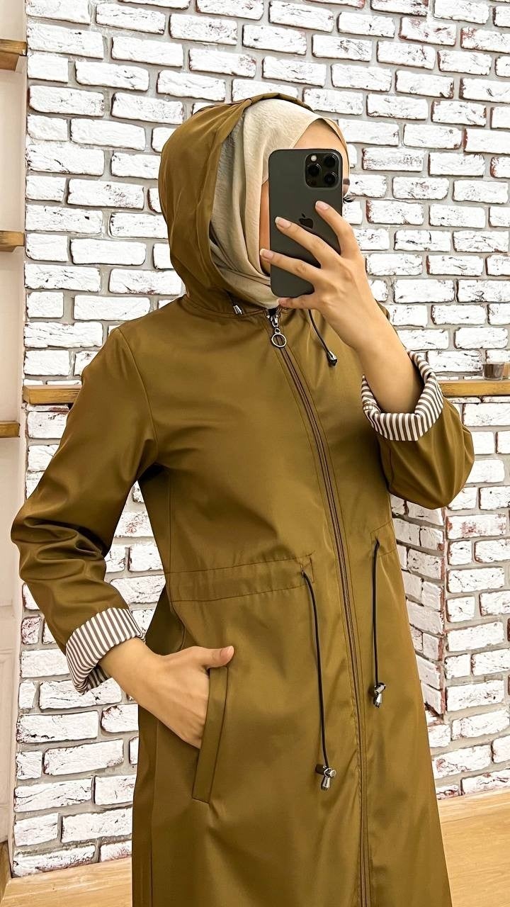 Marjinal City Marginal City Tan Striped and Self-Lined Waterproof Women's Trench Coat - Image 2