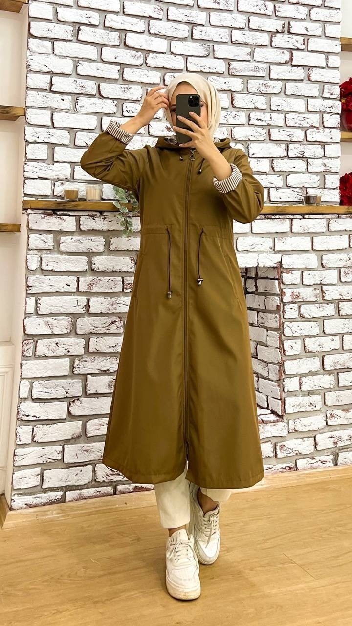 Marjinal City Marginal City Tan Striped and Self-Lined Waterproof Women's Trench Coat - Image 5