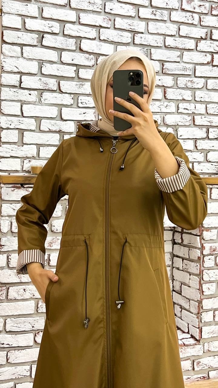 Marjinal City Marginal City Tan Striped and Self-Lined Waterproof Women's Trench Coat - Image 3