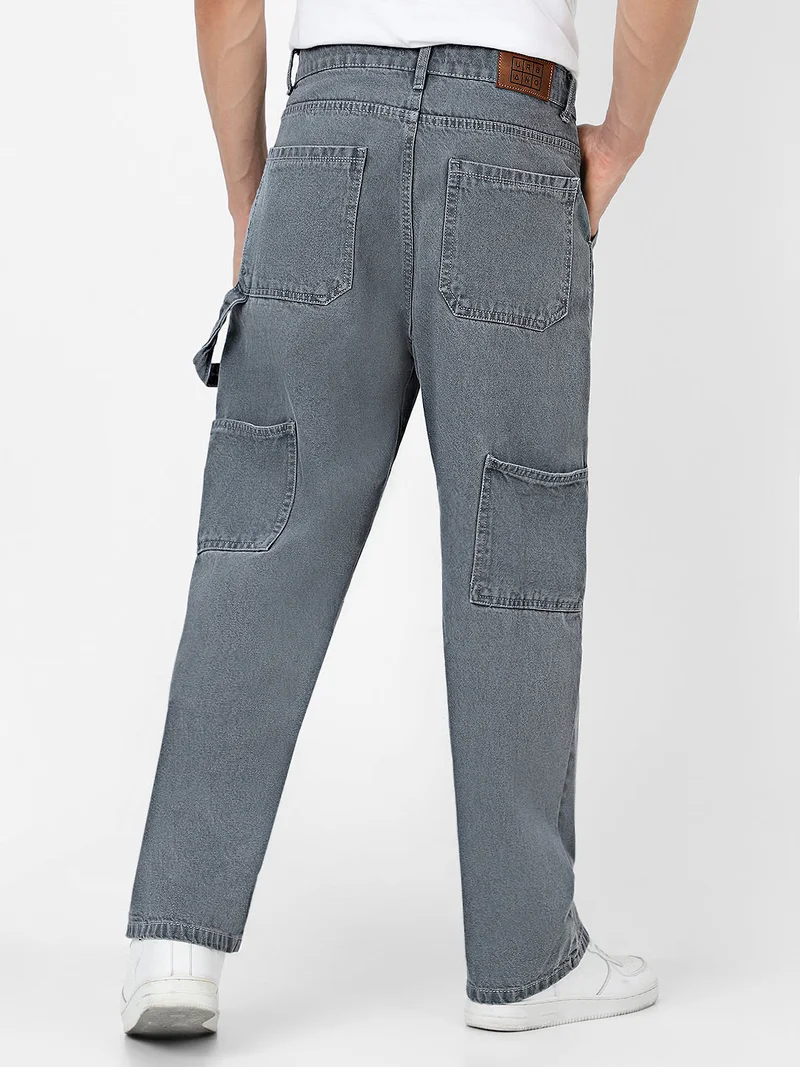 Urbano Fashion  Urbano Fashion Men's Light Grey Loose Fit Cargo Carpenter Jeans With 6 Pockets Non-Stretchable  | Best Price UAE