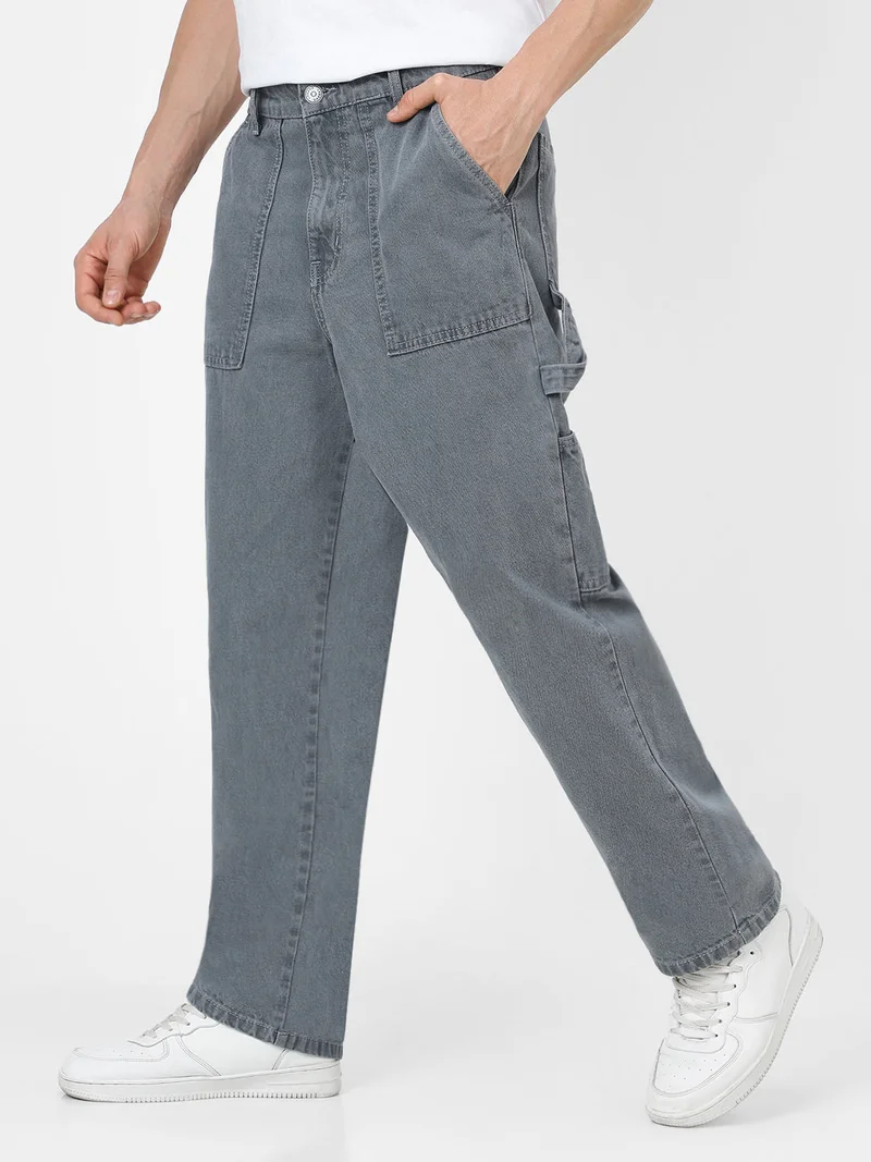 Urbano Fashion  Urbano Fashion Men's Light Grey Loose Fit Cargo Carpenter Jeans With 6 Pockets Non-Stretchable  | Best Price UAE