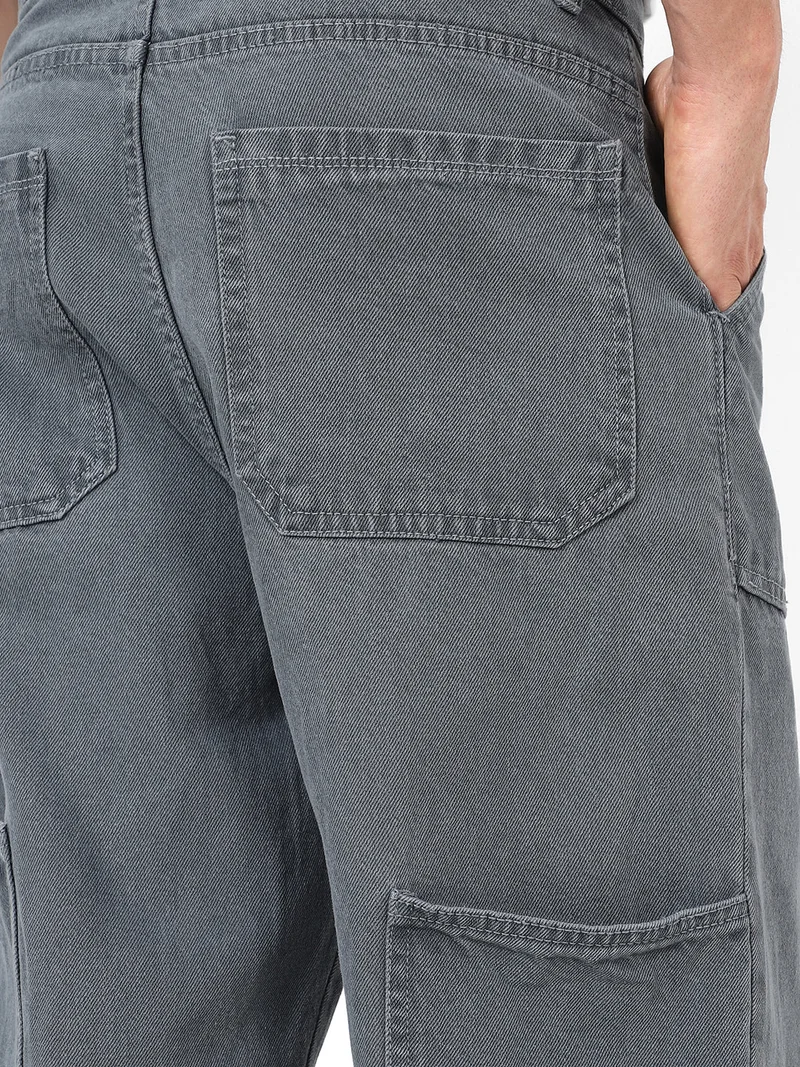 Urbano Fashion  Urbano Fashion Men's Light Grey Loose Fit Cargo Carpenter Jeans With 6 Pockets Non-Stretchable  | Best Price UAE