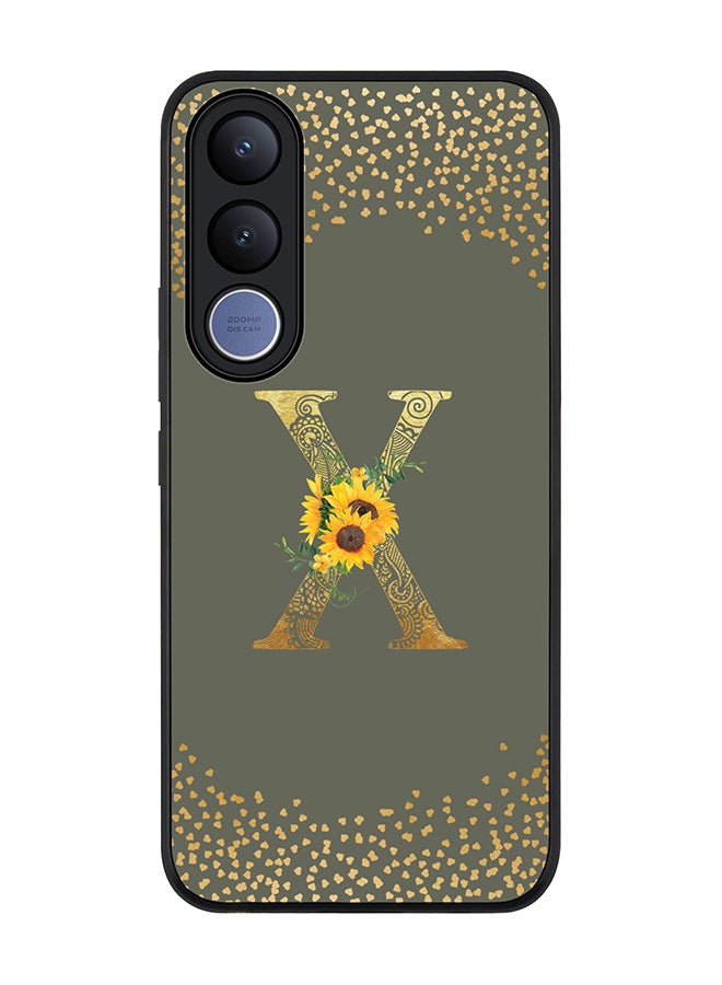 Stylizedd For vivo V70 FE Case,Slim fit Camera Protection, Shockproof Thin Phone cover  - Custom Floral Monogram - X  (Olive Green ) - Image 1