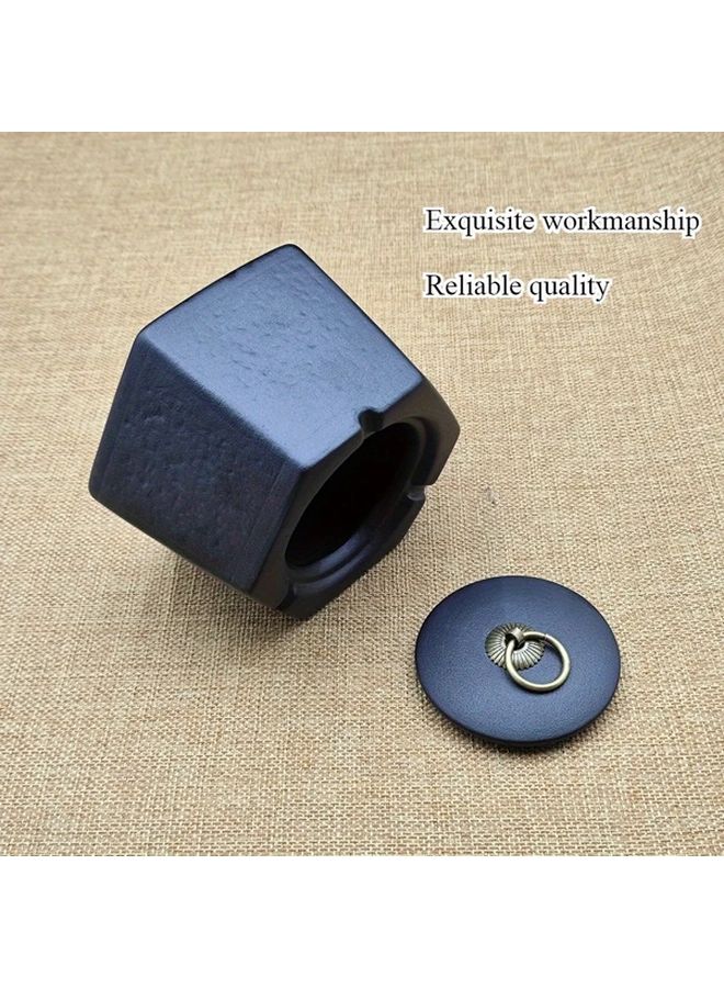 Black Hexagonal Ceramic Ashtray With Metal Buckle High End Modern - Image 5