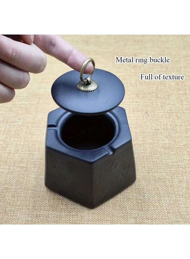 Black Hexagonal Ceramic Ashtray With Metal Buckle High End Modern - Image 4