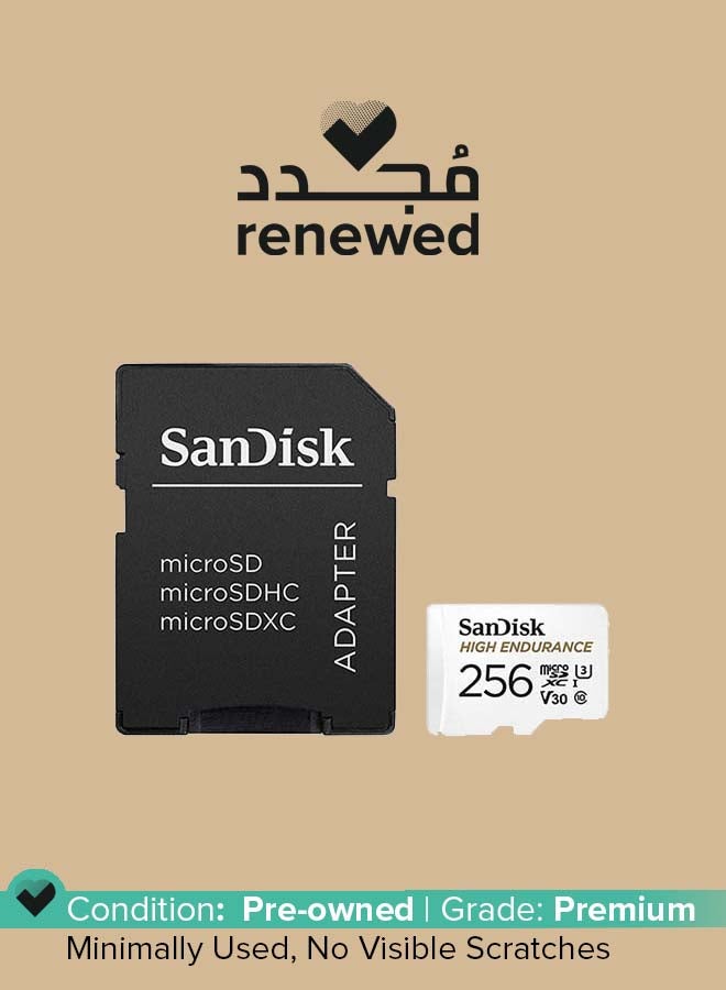 سانديسك Renewed- High Endurance microSDXC + SD Adapter - for dash cams & home monitoring, up to 20,000 Hours, Full HD / 4K videos, up to 100/40 MB/s Read/Write speeds, C10, U3, V30 - Image 1
