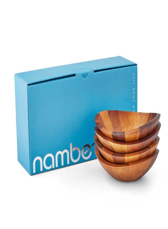 Nambe Braid Salad Bowls, Set of 4 - Designed by Sean O’Hara, Modern Scandinavian Acacia Wood Dining Bowls for Salads & Entertaining - Decorative Tableware for Serving Appetizers, Side Dishes, Snacks - Image 4