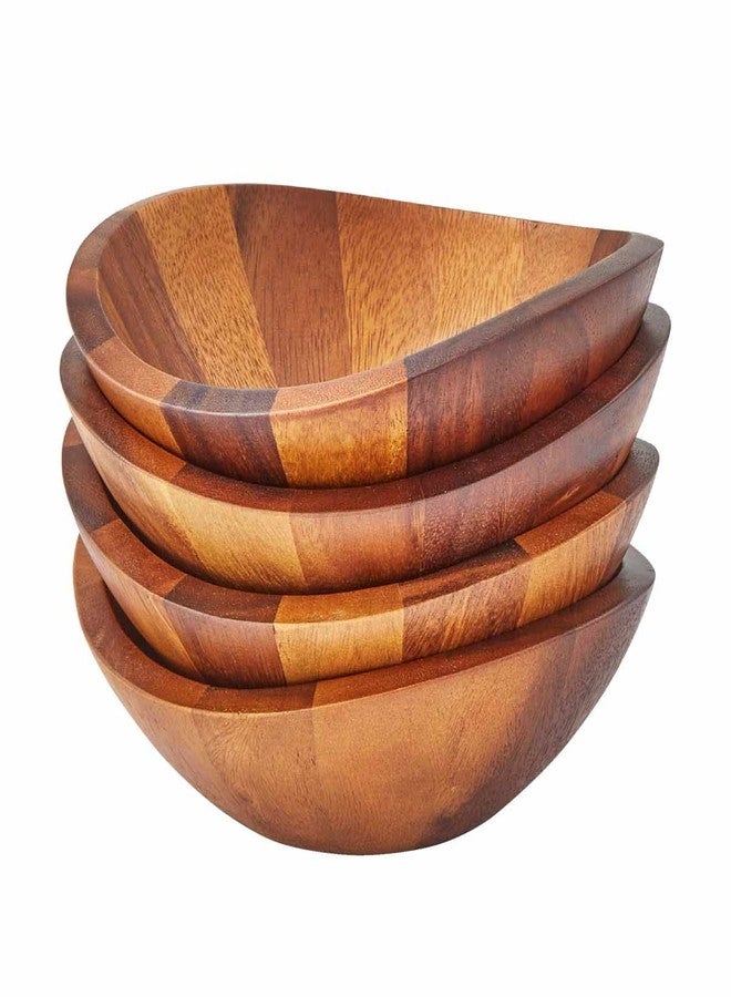 Nambe Braid Salad Bowls, Set of 4 - Designed by Sean O’Hara, Modern Scandinavian Acacia Wood Dining Bowls for Salads & Entertaining - Decorative Tableware for Serving Appetizers, Side Dishes, Snacks - Image 1