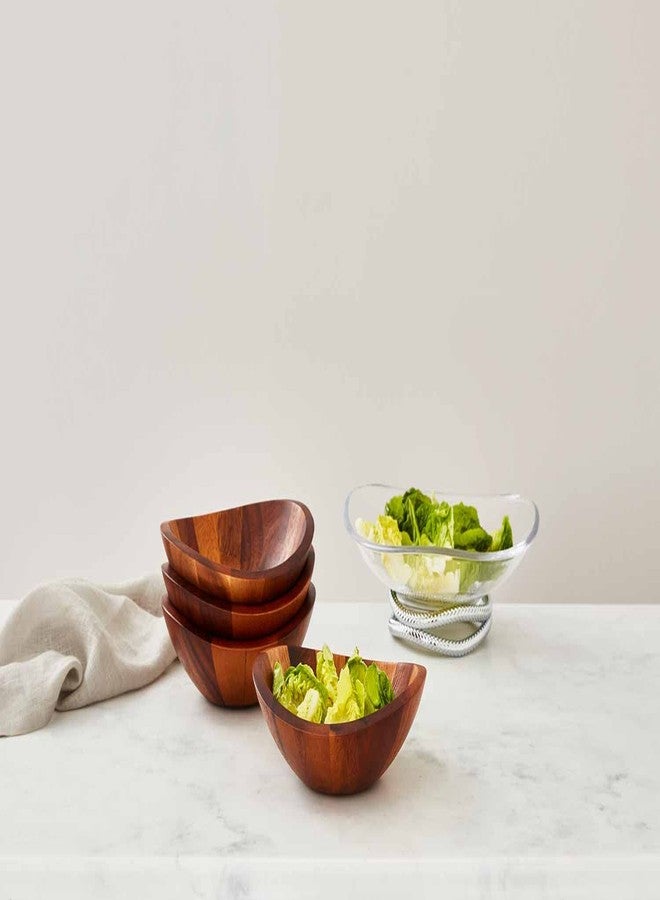Nambe Braid Salad Bowls, Set of 4 - Designed by Sean O’Hara, Modern Scandinavian Acacia Wood Dining Bowls for Salads & Entertaining - Decorative Tableware for Serving Appetizers, Side Dishes, Snacks - Image 5