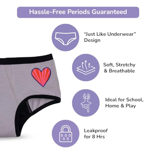 YouGotPlanB Period Panty for Girls | Leakproof Cotton Reusable Period Underwear | Built-in Sanitary Protection | All-Day Comfort & Stain-Free Protection | Grey, Red, Navy | 12-14 Y - Image 2