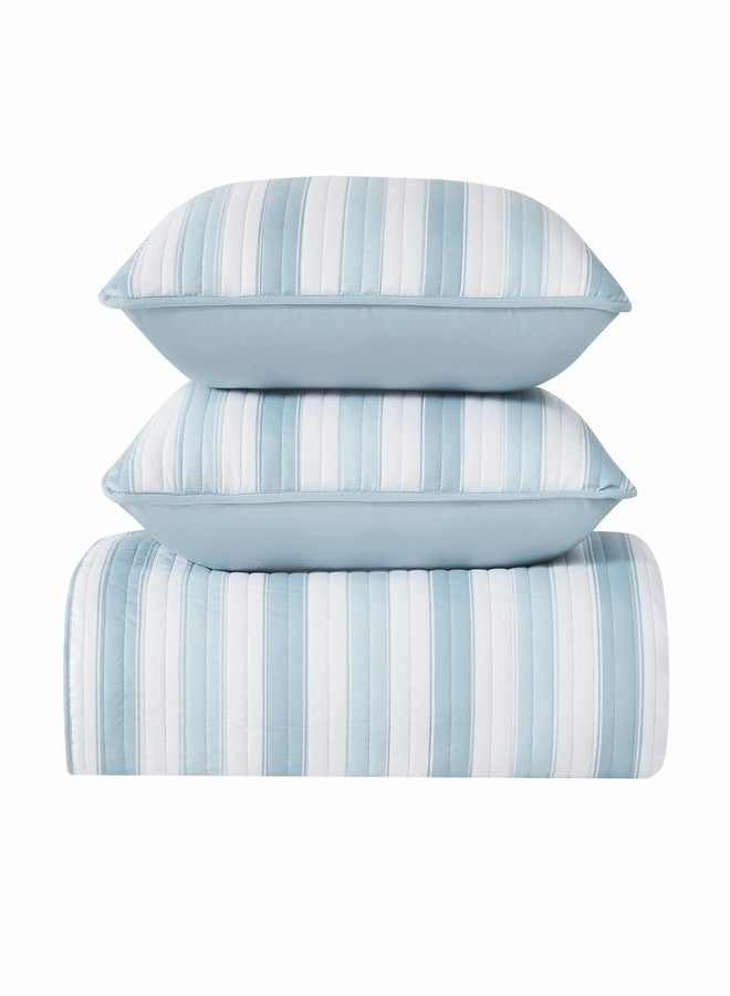 TRULY SOFT Aiden Stripe Quilt Set Blue Polyester 3-Piece Full/Queen Quilt Set, Stripe Themed, for Men and Women, Oeko-TEX Certified Confidence - Image 3