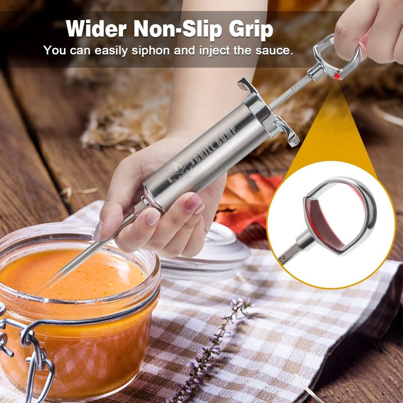 GRILL BUMP Meat Injector Syringe Kit with 3 Professional Marinade Injector Needles for BBQ Grill Smoker, Turkey and Brisket; 2-oz Large Capacity, Including Paper User Manual, Recipe E-Book (PDF) - Image 2