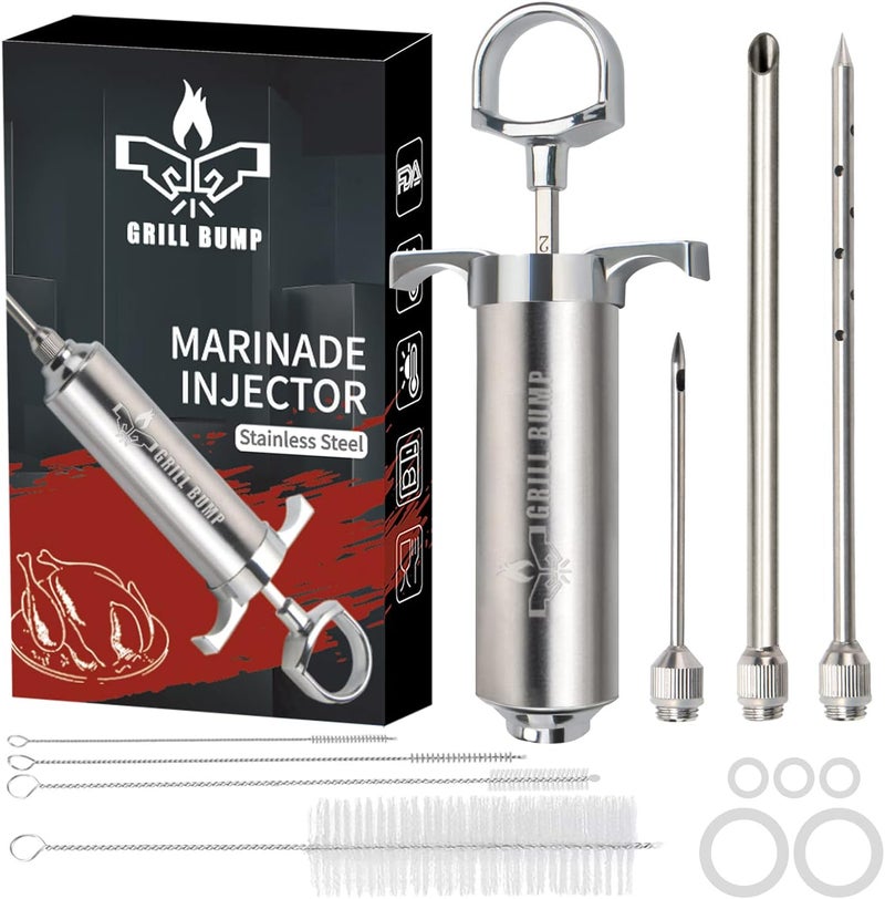 GRILL BUMP Meat Injector Syringe Kit with 3 Professional Marinade Injector Needles for BBQ Grill Smoker, Turkey and Brisket; 2-oz Large Capacity, Including Paper User Manual, Recipe E-Book (PDF) - Image 1