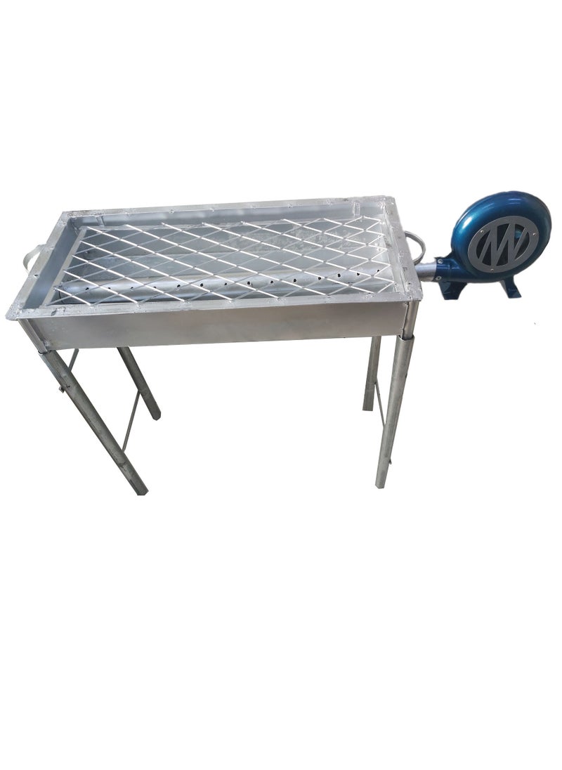 GO2CAMPS Galva BBQ Grill Adjustable Stand Grill with Hand fan Blower(Large)/Tinmade Charcoal Barbeque Grill with Blower Fan  - Image 2