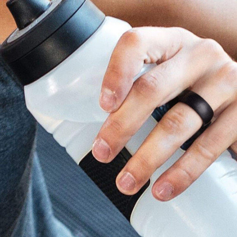 ROQ Silicone Rubber Wedding Ring for Men, Comfort Fit, Breathable Rubber Engagement Band, Men's Wedding Band, 8mm Wide 2mm Thick, Dome Solid, 4 Pack, Black, Size 16 - Image 3