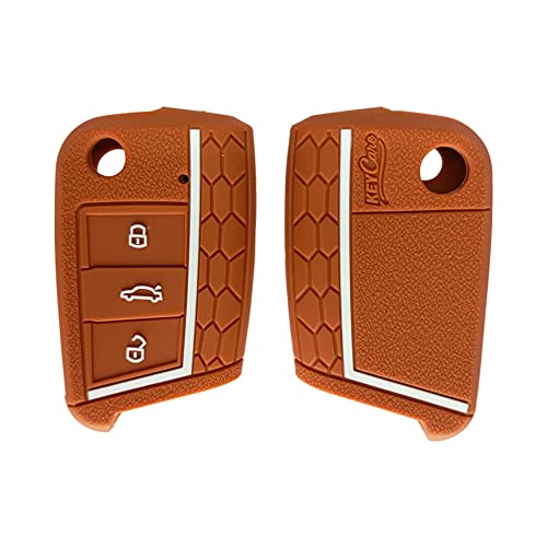 CARMATE Silicone Car Key Cover KC-44 Fit for ( Jetta, Karoq, Octavia, Passat Highline, Superb, Tiguan, T-ROC )-Brown - Image 5