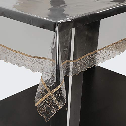 Oriental Weavers OrientalWeavers Premium Transparent Table Cover with Golden Lace Border - Thick and Durable - 60x90 in (6 Seater) - Image 1