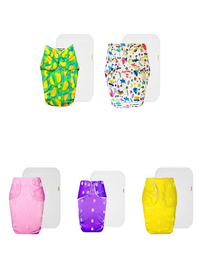 Dumbledo Premium Cloth Diaper with Cotton Insert (Pack of 5) | Snug Fit | Reusable & Washable | Travel Friendly | All-Day Wear | 3 Months - 3 Years | Unisex Baby - Image 1