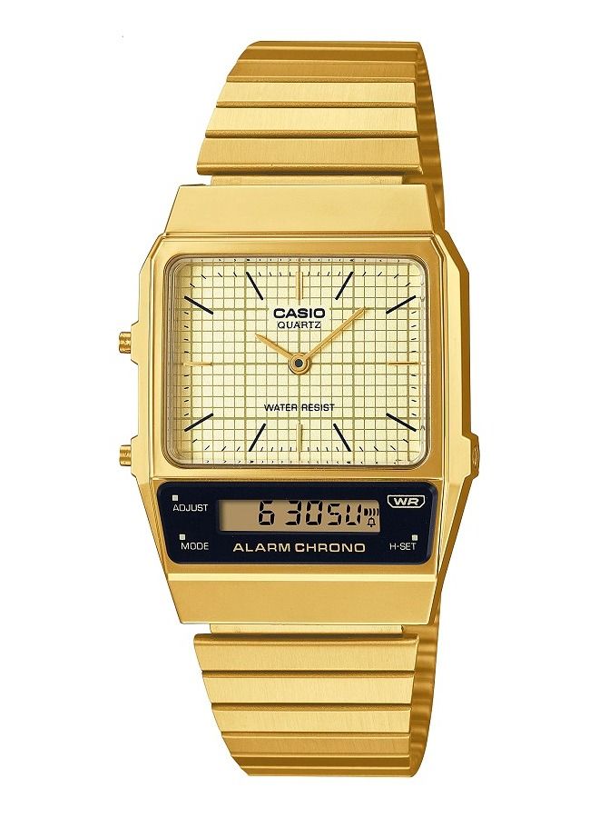 CASIO Casio Unisex Watch Vintage Digital Analog Gold Dial Stainless Steel Band AQ-800EG-9ADF  - Image 1