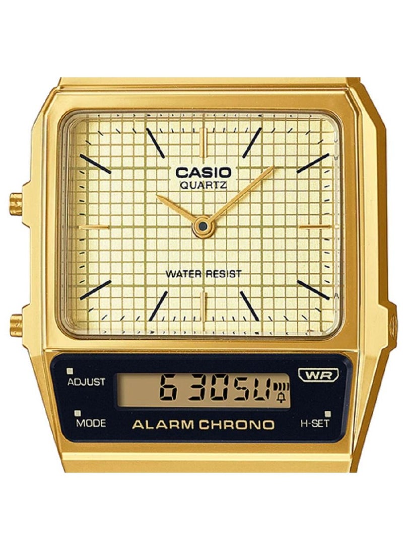 CASIO Casio Unisex Watch Vintage Digital Analog Gold Dial Stainless Steel Band AQ-800EG-9ADF  - Image 3