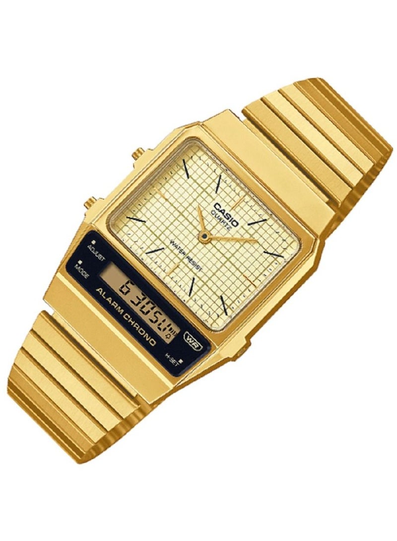 CASIO Casio Unisex Watch Vintage Digital Analog Gold Dial Stainless Steel Band AQ-800EG-9ADF  - Image 2