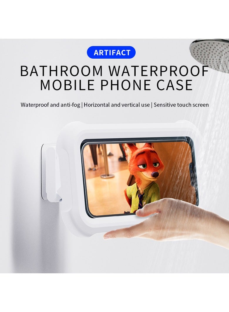 Waterproof Shower Phone Holder with 360° Rotation, Stretchable, Angle Adjustable, Wall Mounted Phone Holder for Bathroom Mirror Bathtub Kitchen, Up to 6.8 Inch