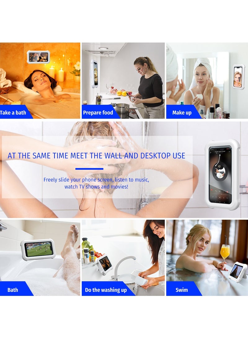 Waterproof Shower Phone Holder with 360° Rotation, Stretchable, Angle Adjustable, Wall Mounted Phone Holder for Bathroom Mirror Bathtub Kitchen, Up to 6.8 Inch