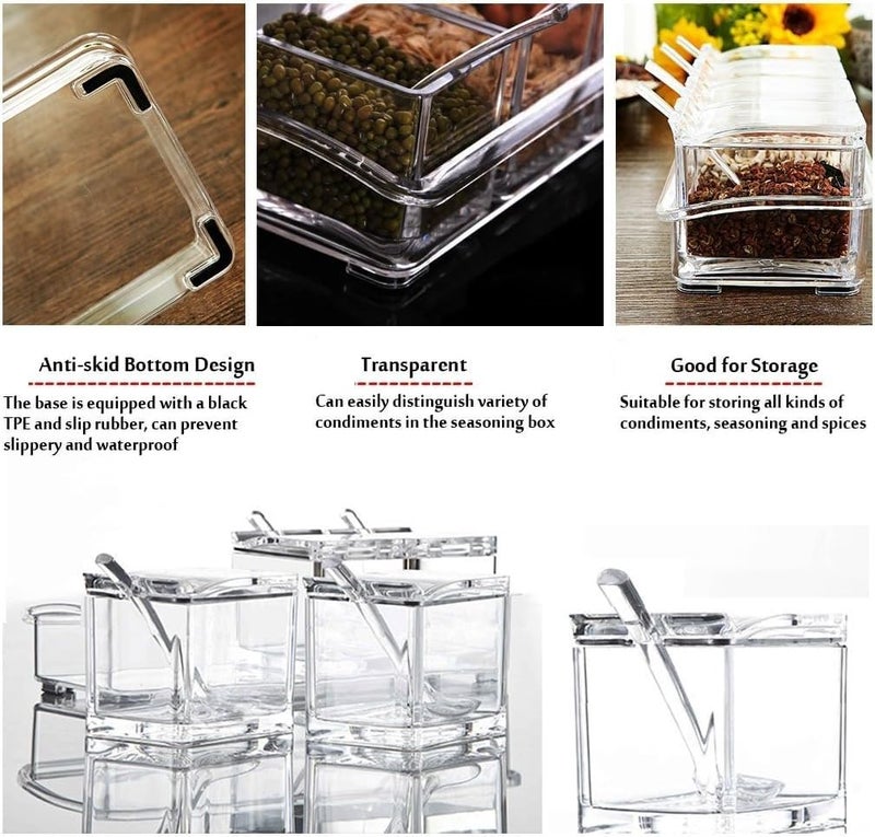 MVM Enterprise MVM Enterprise Clear Seasoning Box 4 Pieces Seasoning Rack Spice Pot Storage Container Condiment Jars Acrylic Seasoning Box with Covers and Spoons for Spice Sugar Salt Sugar Cardamon pack of 1  - Image 4