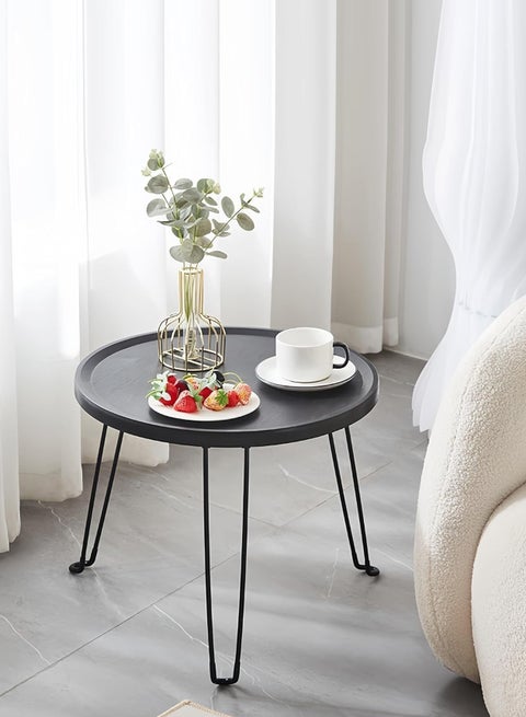 Small Round Folding End Table, Movable Coffee Table with 3 Legs, Simple Modern Unit Table， Nightstand End Table for Small Spaces, Bedroom, Living Room, Modern Bedside Table, Side Table for Small Spaces (Color : Black)