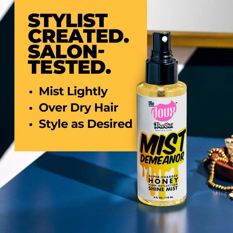The Doux MIST DEMEANOR Shine Mist for Curly Hair â€“ Heat Protection Spray with Cationic Honey & Silk Amino Acids â€“ Lightweight Hair Gloss for Frizz Control, Humidity Resistance & Shine - Image 2