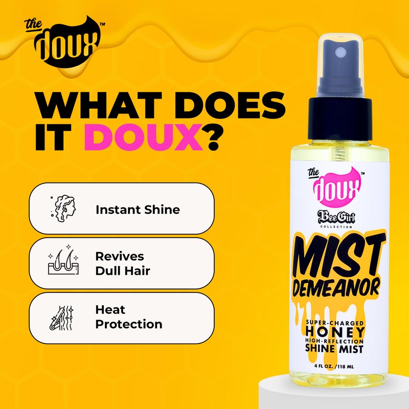 The Doux MIST DEMEANOR Shine Mist for Curly Hair â€“ Heat Protection Spray with Cationic Honey & Silk Amino Acids â€“ Lightweight Hair Gloss for Frizz Control, Humidity Resistance & Shine - Image 4