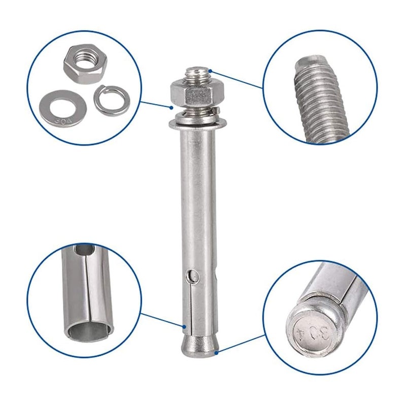 SDY 4 Pcs M10 x 60mm 304 Stainless Steel Expansion Bolt External Hex Expansion Screw Bolt Sleeve Anchor，Pool Safety Cover Expansion Bolts，for Concrete - Image 3
