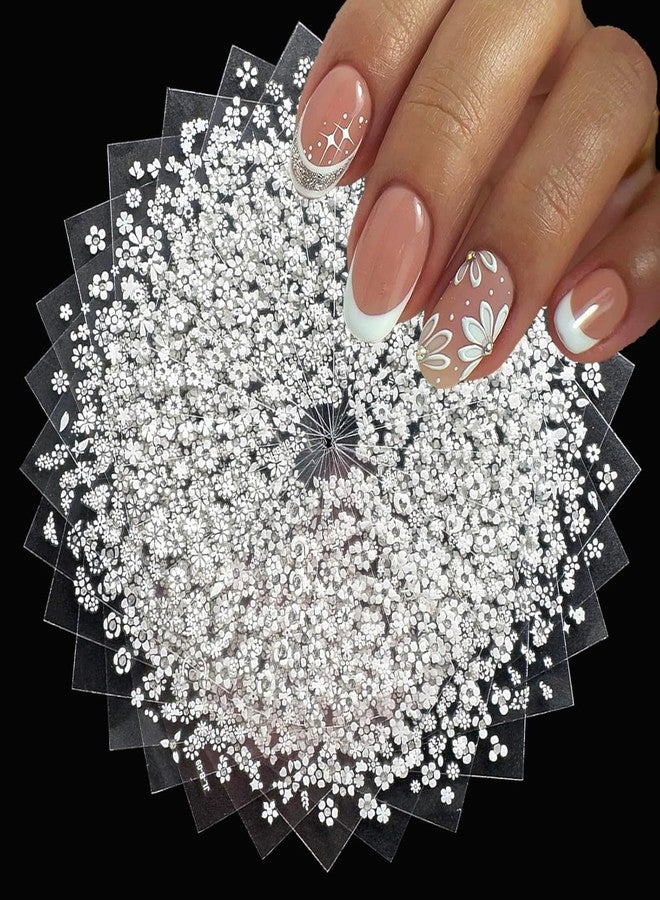 Scheibe 3D White Floral Nail Art Stickers, Acrylic with Glossy Finish, 30 Sheets with Rhinestone Embellishments, Water Resistant - Image 2