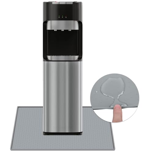 TOHONFOO Water Cooler Dispenser Mat with Raised Edge for Foor Hardwood Floor and Countertop Protector Water Cooler Mat Waterproof Slip Resistant Heat Resistant Easy to Clean 24 x 16 Grey