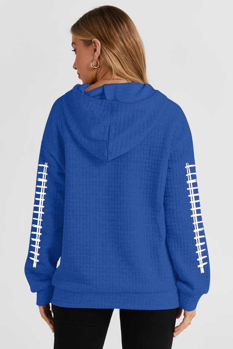 VILOVE Game Day Hooded Sweatshirt Women: Funny Football Graphic Sweatshirt Waffle Knit Game Day Pullover Hoodies Long Sleeve Royal Blue - Image 5
