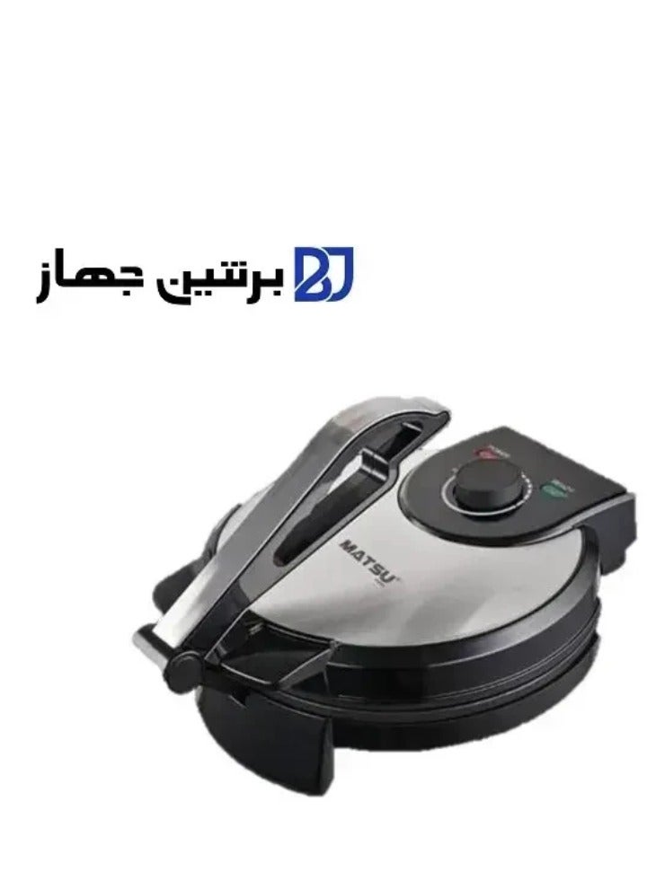 MATSU 10-Inch Electric Roti Maker – 1200W Non-Stick Flatbread Maker for Chapati, Roti, Paratha & Tortilla – Stainless Steel Body – Adjustable Temperature Control – Dual Indicator Lights – Cool-Touch Handle – Safety Lock – 220-240V Home Kitchen Appliance for UAE