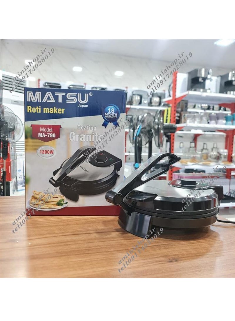 MATSU 10-Inch Electric Roti Maker – 1200W Non-Stick Flatbread Maker for Chapati, Roti, Paratha & Tortilla – Stainless Steel Body – Adjustable Temperature Control – Dual Indicator Lights – Cool-Touch Handle – Safety Lock – 220-240V Home Kitchen Appliance for UAE