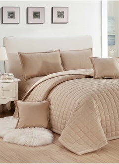 Sleep night Sleep Night Compressed Dual Color 4 Pieces Comforter Set, Single Size 160 X 210Cm, Reversible Bedding Set for All Seasons, Double Side Quilt Stitching, Beige/ White  - Image 2