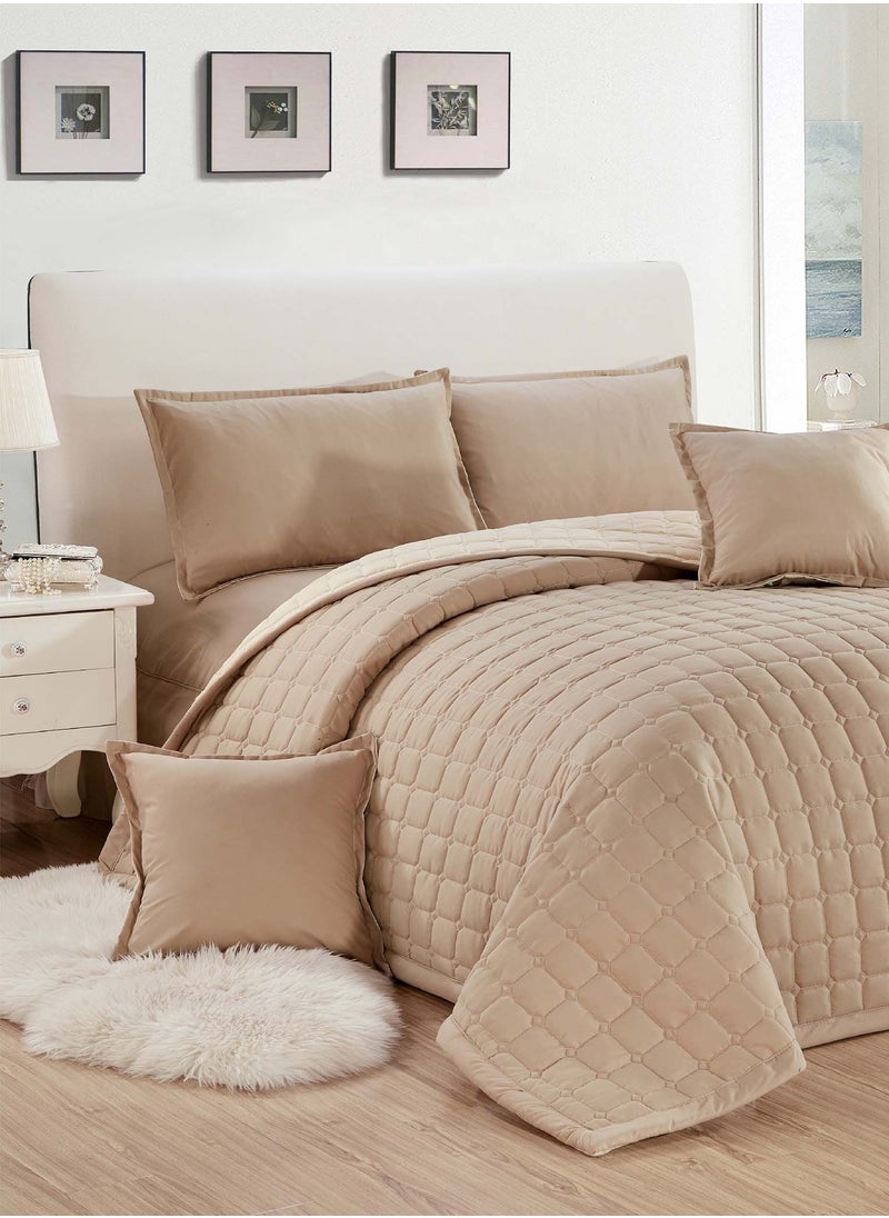Sleep night Sleep Night Compressed Dual Color 4 Pieces Comforter Set, Single Size 160 X 210Cm, Reversible Bedding Set for All Seasons, Double Side Quilt Stitching, Beige/ White  - Image 2