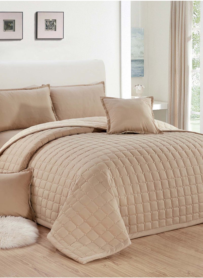 Sleep night Sleep Night Compressed Dual Color 4 Pieces Comforter Set, Single Size 160 X 210Cm, Reversible Bedding Set for All Seasons, Double Side Quilt Stitching, Beige/ White  - Image 3