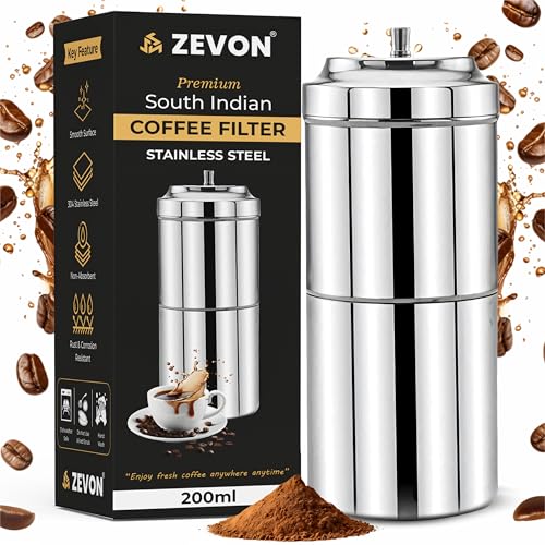 ZEVON® Filter Coffee Maker-200ml (Primium) | South Indian Filter Coffee Maker with 304 Grade Stainless Steel Madras Kaapi/Kappi Drip Decoction Coffee Brewer, Medium Size for 2-4 Cups, Home & Kitchen - Image 1