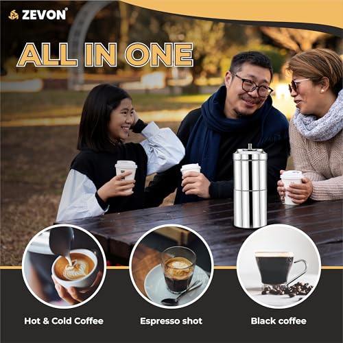 ZEVON® Filter Coffee Maker-200ml (Primium) | South Indian Filter Coffee Maker with 304 Grade Stainless Steel Madras Kaapi/Kappi Drip Decoction Coffee Brewer, Medium Size for 2-4 Cups, Home & Kitchen - Image 5