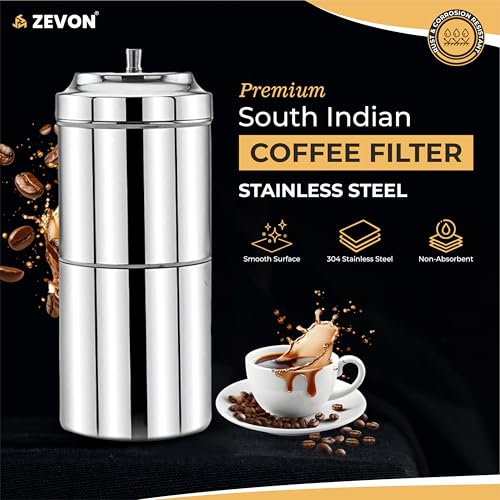 ZEVON® Filter Coffee Maker-200ml (Primium) | South Indian Filter Coffee Maker with 304 Grade Stainless Steel Madras Kaapi/Kappi Drip Decoction Coffee Brewer, Medium Size for 2-4 Cups, Home & Kitchen - Image 3