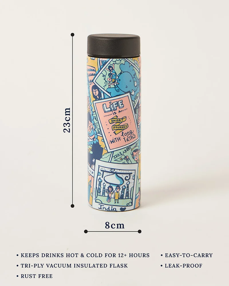 Chumbak Midnight Garden Thermos Bottle, 500ml