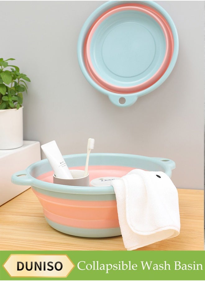 DUNISO Collapsible Wash Basin, Portable Plastic Laundry Tub, Multiuse Plastic Washing Basket With Hanging Hole, Space Saving, Suitable For Bathroom, Kitchen, Camping, Outdoor, Diameter 30.5cm  - Image 1