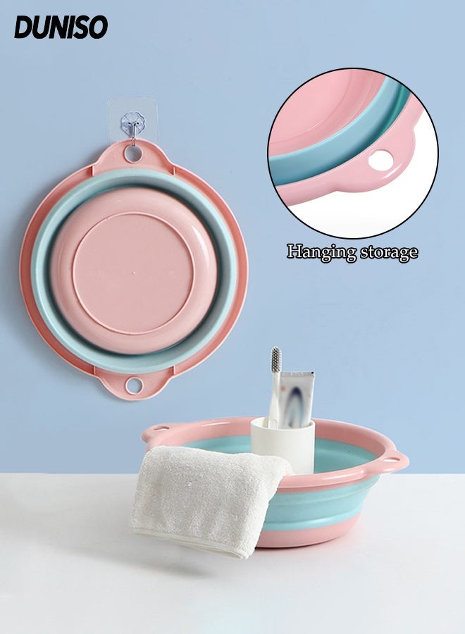 DUNISO Collapsible Wash Basin, Portable Plastic Laundry Tub, Multiuse Plastic Washing Basket With Hanging Hole, Space Saving, Suitable For Bathroom, Kitchen, Camping, Outdoor, Diameter 30.5cm