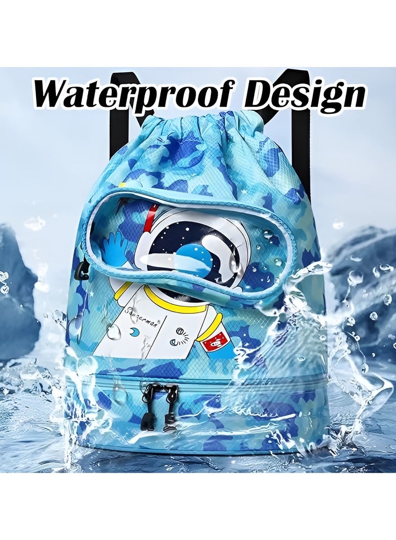 Generic 2 Pack Drawstring Swim Bags for Kids,Children's swimming backpack,Waterproof Beach Bag,Travel Dry Wet Separated Bag With Shoe Compartments,Draw String Bag for Gym Swimming Camping Hiking Dance  - Image 2