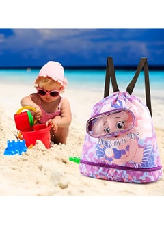 Generic 2 Pack Drawstring Swim Bags for Kids,Children's swimming backpack,Waterproof Beach Bag,Travel Dry Wet Separated Bag With Shoe Compartments,Draw String Bag for Gym Swimming Camping Hiking Dance  - Image 3